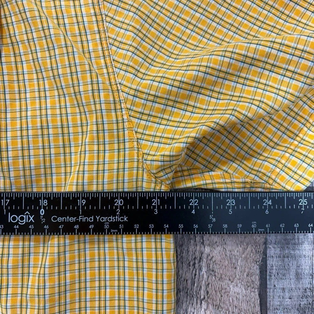 The North Face Button Up Shirt Mens Medium Yellow Plaid Short Sleeve Hiking